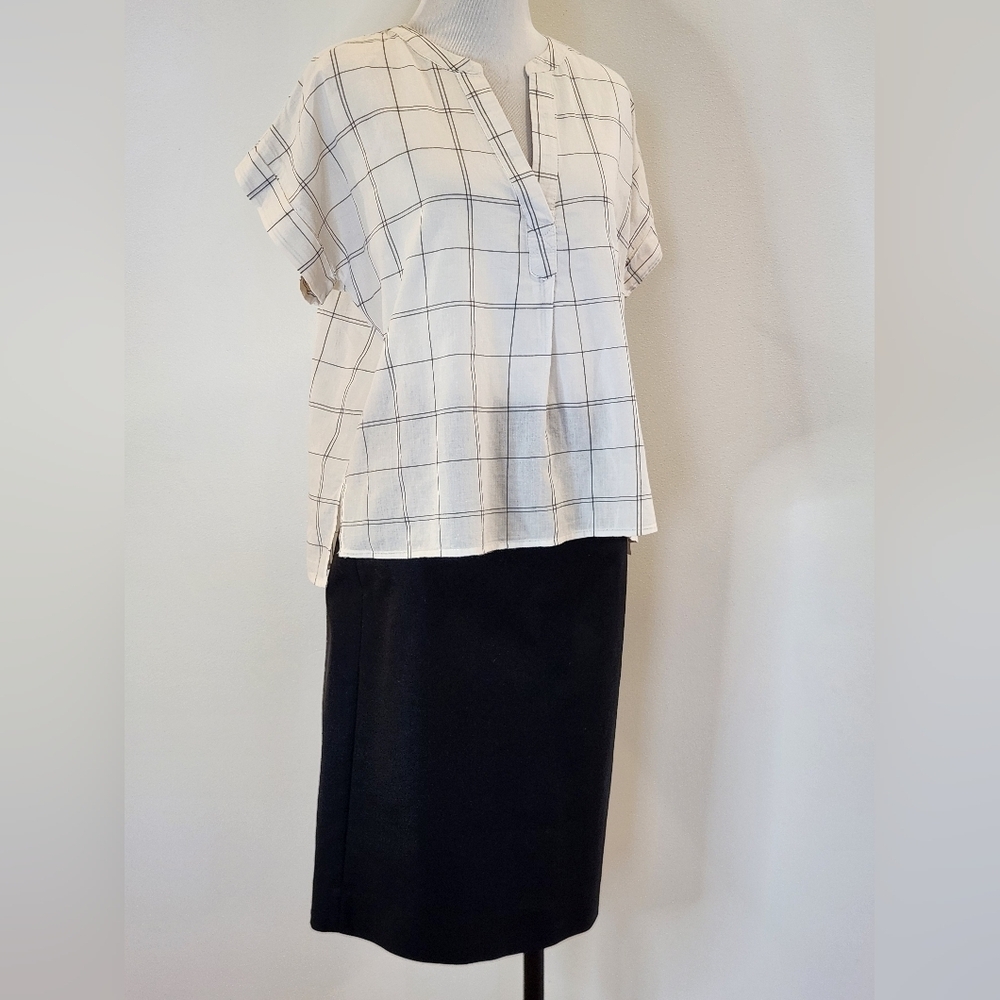 || BLU PEPPER || blouse, white/black, short sleeves, boxy, size small